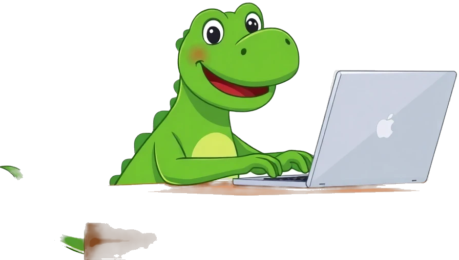 Dinossauro programando em um laptop